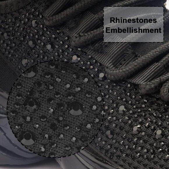 Women's Rhinestone Mesh Slip On Walking Breathable Glitter Sneaker Shoes Black - Picture 2 of 6